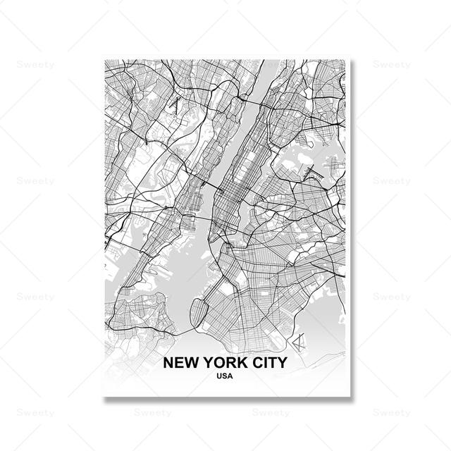 New York City Manhattan-plakat og trykt New York-kartturismelandskapsoljemaleri