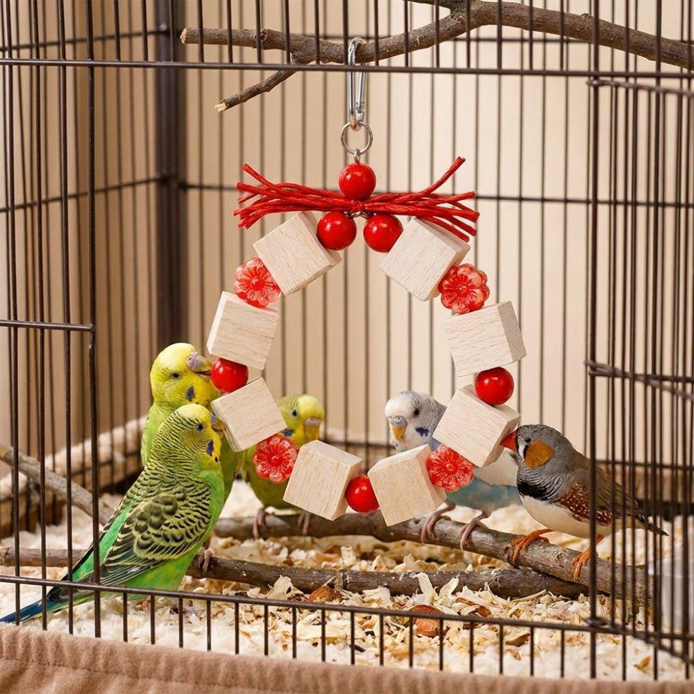 Ring-shaped Wooden Parrot Chewing Colorful Beads Solid Wood Bird Foraging Swing Bite Resistant Chewing Exercise