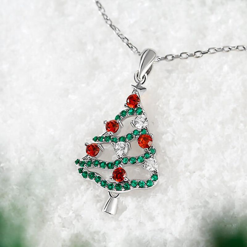Shiny Colorful Christmas Tree Pendant Necklace Female, Festive Atmosphere Foreign Style Necklace, Popular Christmas Gifts