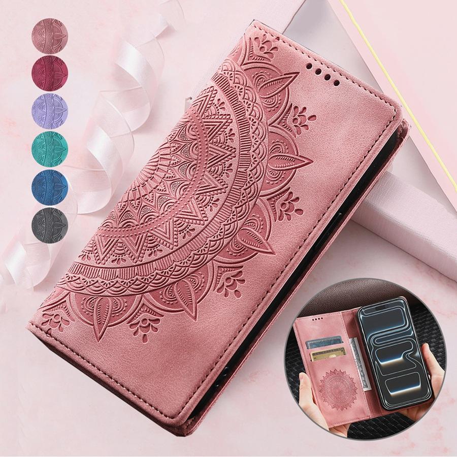 Luxury Embossing Flip Leather Case for iPhone 17 16 15 14 13 12 11 Samsung S25 S24 S23 A56 A55 Strong Magnetic Wallet Card Slot Cash Clip Phone Cover