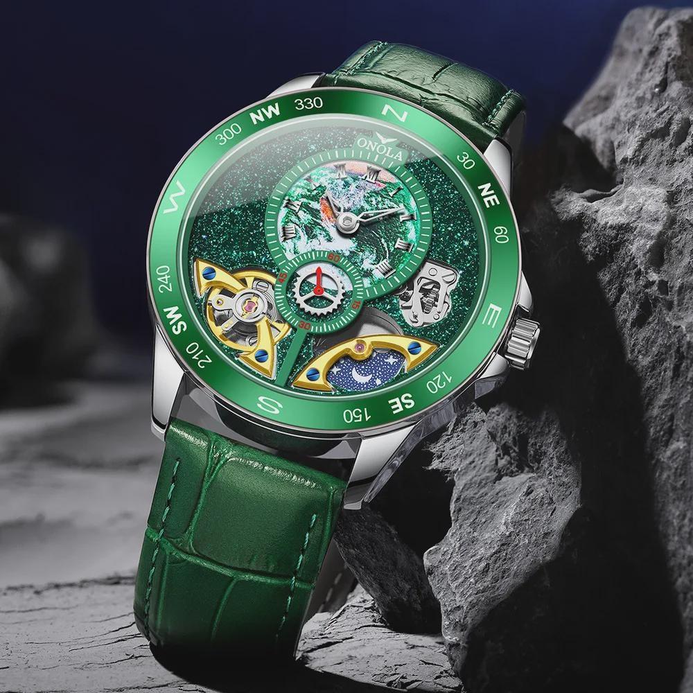 Luxury Double Tourbillon Mechanical Watch Men Business Leather Starry Sky Dial Waterproof Men Automatic Watch