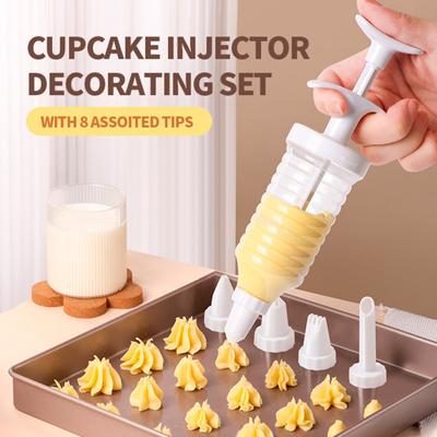 1 uppsättning Dessertdekorationsinjektor med 8 rörspetsar Cupcake Frosting Fyllning Cookies Puffs Göra tårtdekorering Glasyr verktygssats Baktillbehör