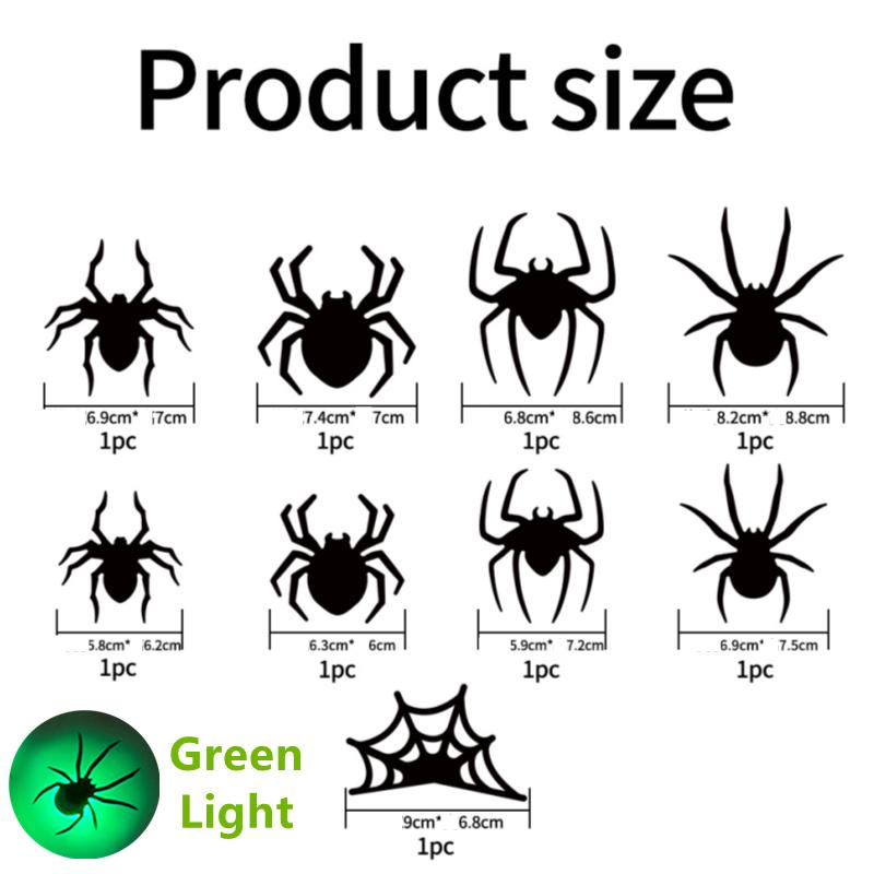 

Led Bats Spider Decoration - Glow-In-The-Dark 3D Wall Stickers With Green Lights For Indoor/Outdoor Halloween Party Scares One Set