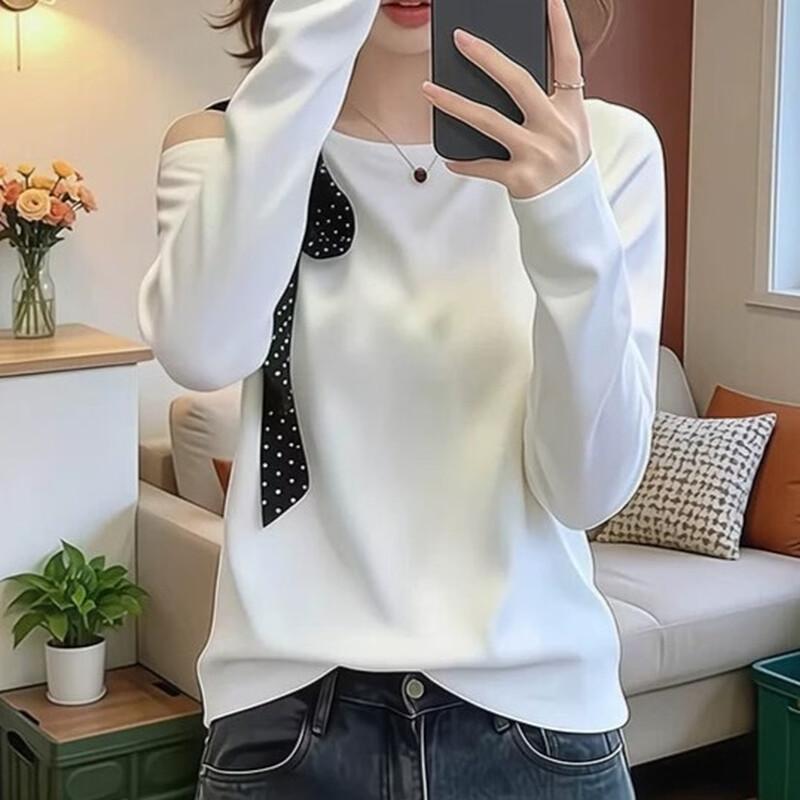 La Chapelle Women's Korean-Style Cold-Shoulder Long Sleeve Top