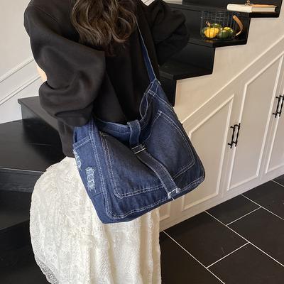 Casual Denim Tote Bag Women's 2025 New Trendy Fashion Versatile Large Capacity Shoulder Bag Retro Messenger Bag