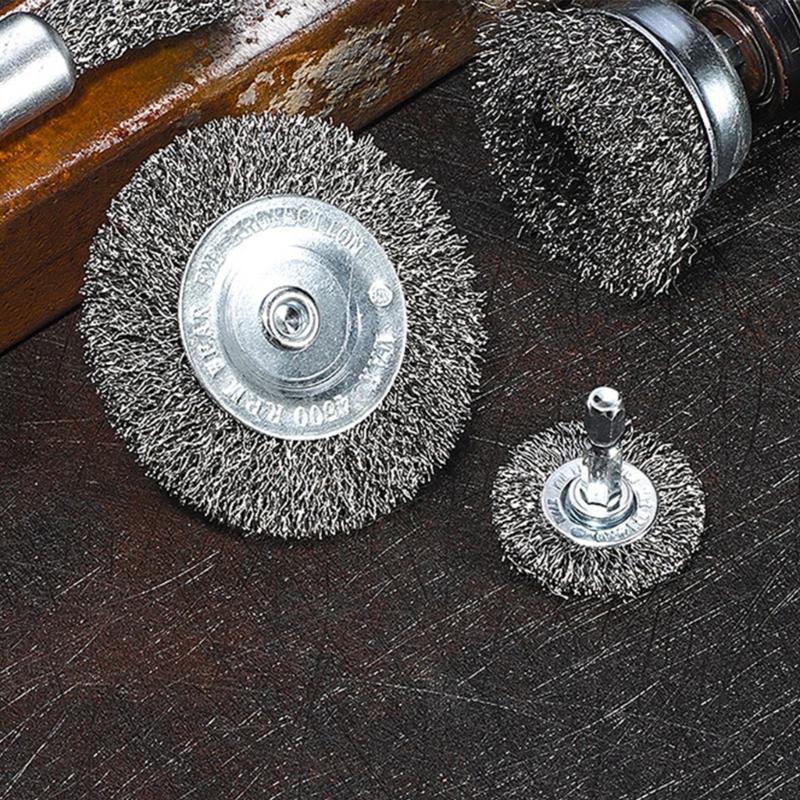Hex Shank Steel Wire Wheel Brush Ideal For Metal Rusts Removal And Welding Spots Cleaning Tool 1/4Inch Hexagonal Handle