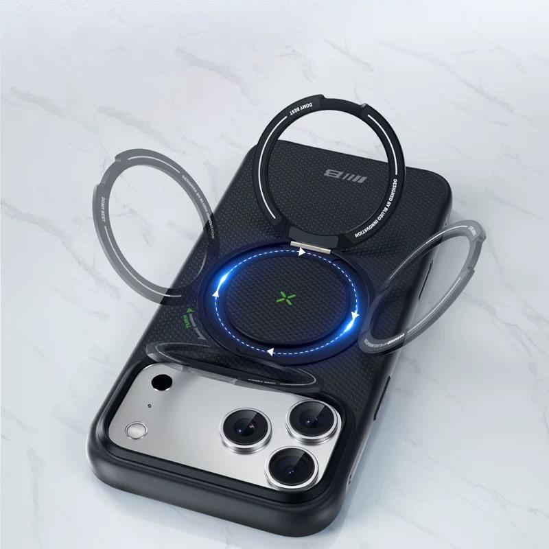 Blueo Carbon Fibre Case For iPhone 17 Pro Max Kevlar Wireless Charging Bracket Back Cover Case for iPhone 17 Pro