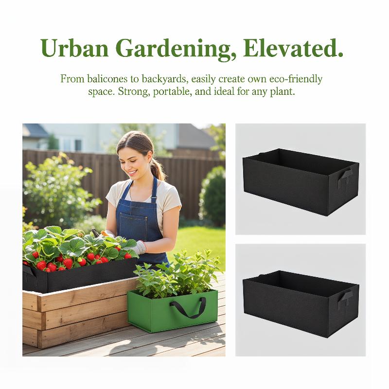 Rectangular Fabric Plant Grow Bag Breathable Non Woven Planter Pot With Handles