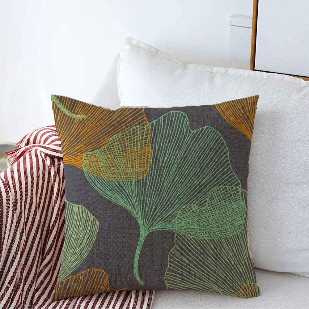 Kissenbezug Grün Ginkgo-Muster Ginkgo Biloba Blatt Natur Orange Abstrakt Schön Floral Laub Ginko Bequem Leinen Dekoratives Kissen