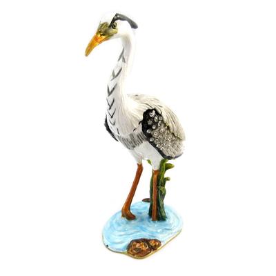 [P4157] - Multicolored White 'Heron' Jewelry Box - 13x8. 5x4. 1cm