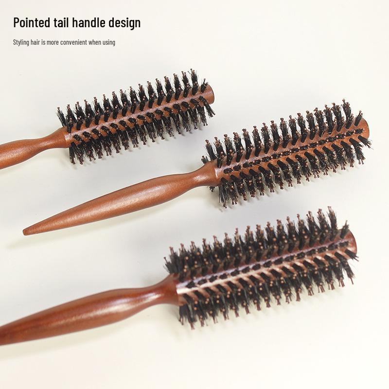 Boar Bristle Round Barrel Comb for Styling, Massage & Health Care - Ideal for Blow-Drying, Straightening, Curling, and Inward Curl Styles.