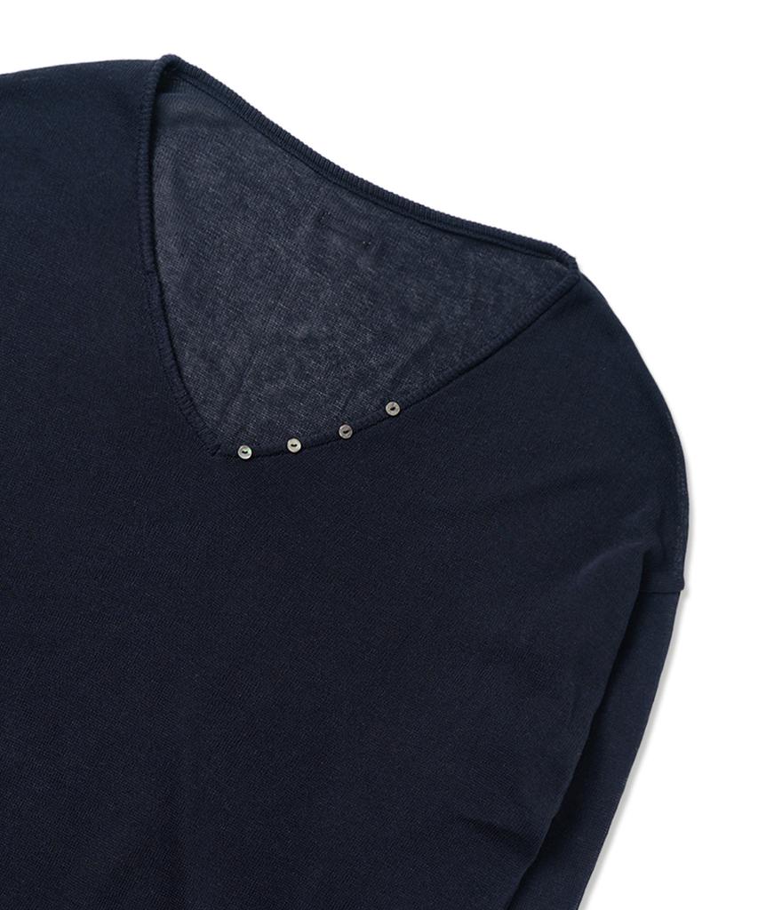 WITHOUT SUMMER Button V-Neck Knit_Navy