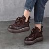 Stivaletti Corti con Lacci e Plateau Retro in Vera Pelle con Suola Spessa e Punta Rotonda da Donna
