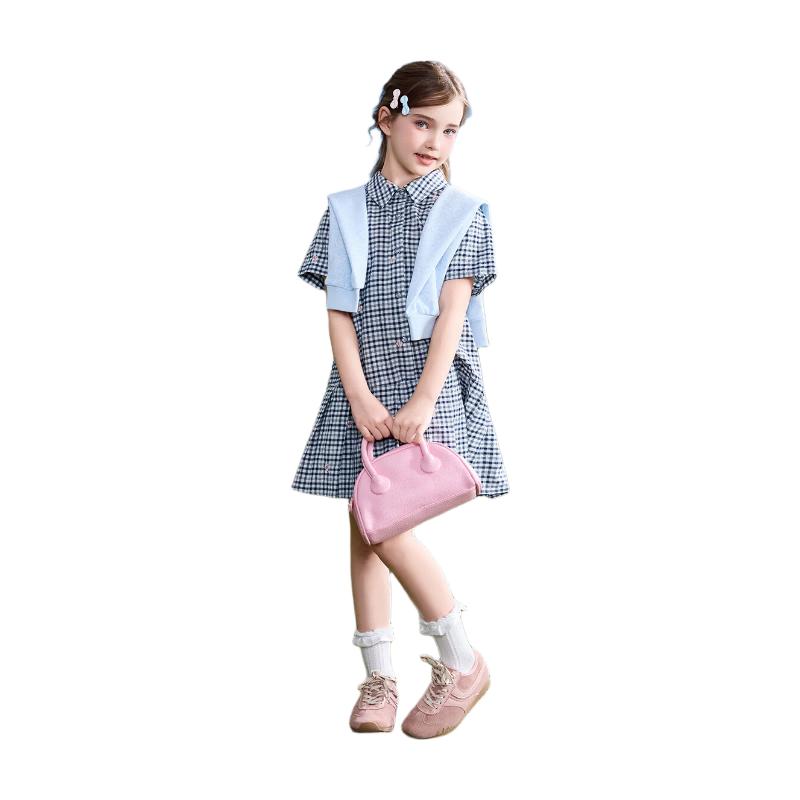 ASK JUNIOR Girls Plaid Short Sleeve Shirt Dress 130