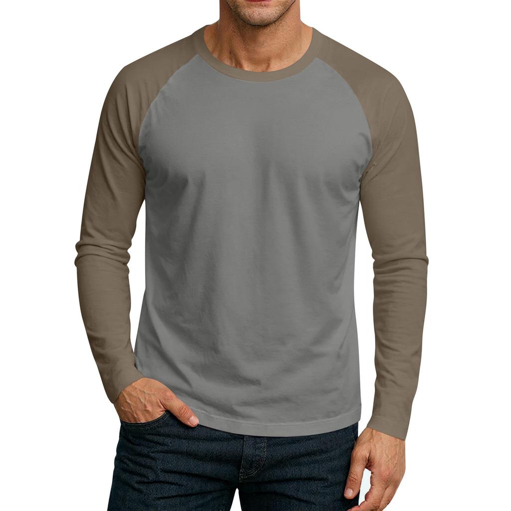Men's Round Neck Plunger Long Sleeve T-Shirt Top