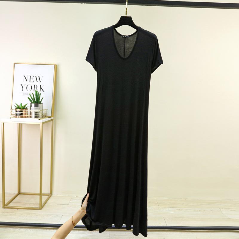 Modal V-Neck Plus Size Casual Long Dress - Women's Spring/Summer