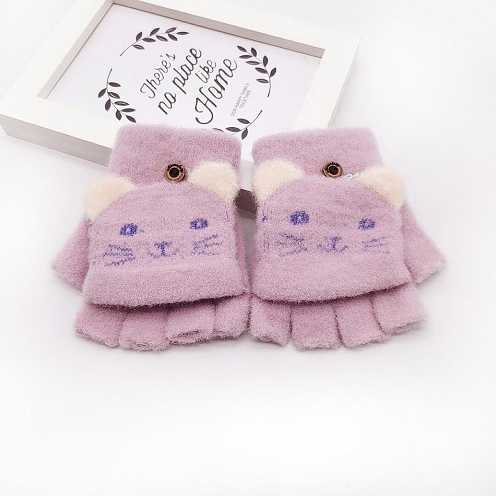 

Детские зимние теплые вязаные перчатки с рисунком кота для мальчиков и девочек в стиле пэчворк One Size фиолетовый