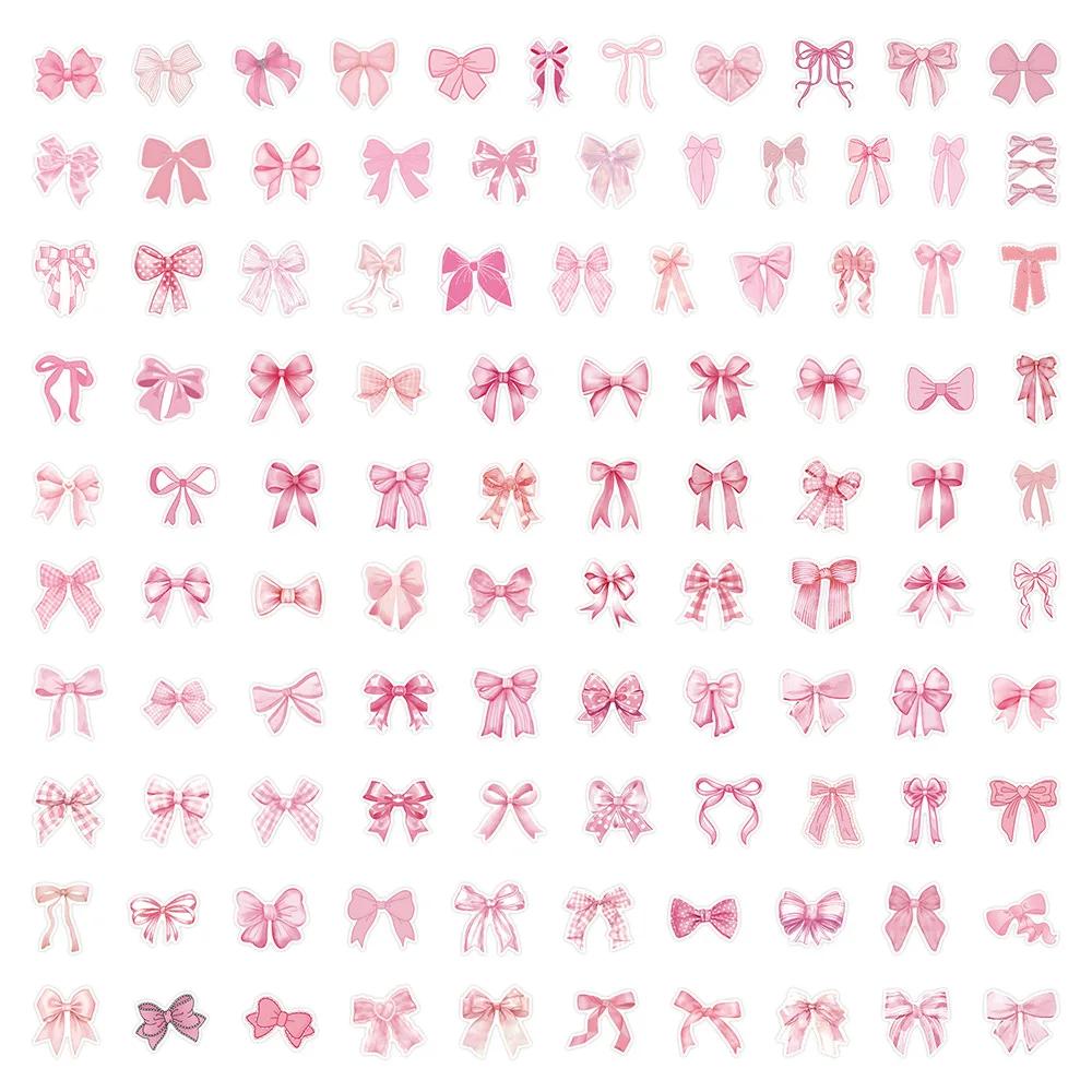 50/100PCS Pink Bowknot Stickers Graffiti Decoration Coquette Bows Sticker Scrapbook Luggage Laptop Guitar Bike Kids Toys