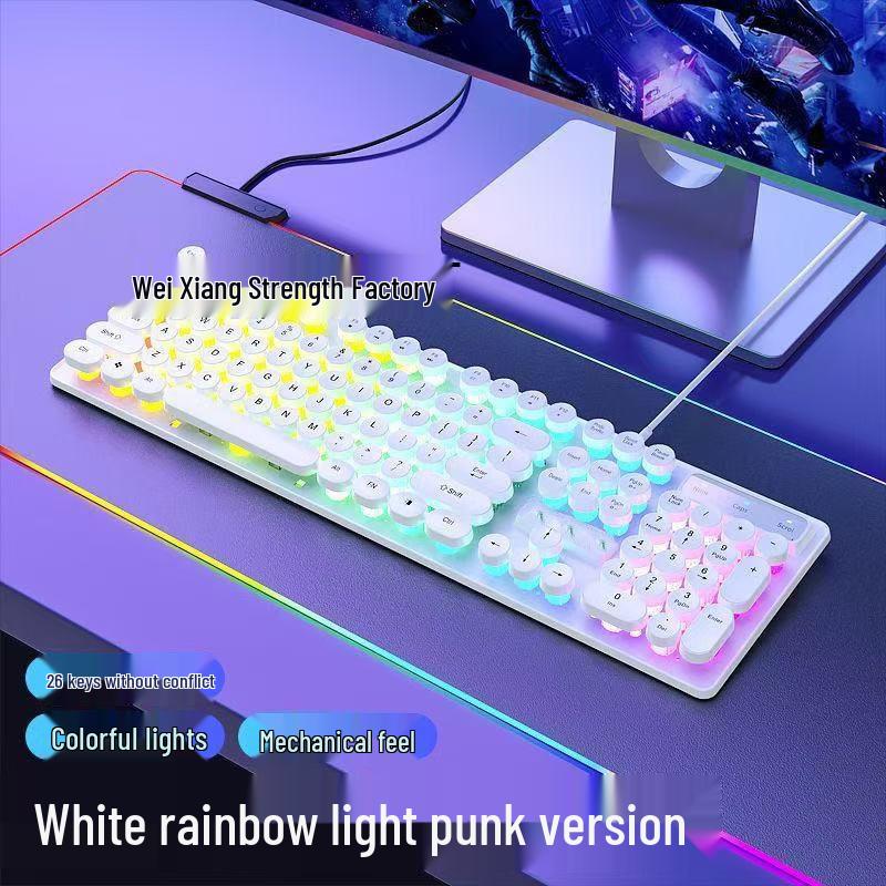 2026 Retro Punk Mechanical Feel Gaming Keyboard & Wired Headset for Desktop/Laptop