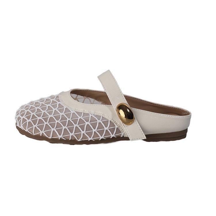 Mesh breathable half slippers women's summer wear 2025 new silver one-pedal fisherman shoes bag head flat-bottomed cool slippers