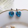 Binjaro Small Deep Blue Women's Earrings Slit Crystal Heart Shape