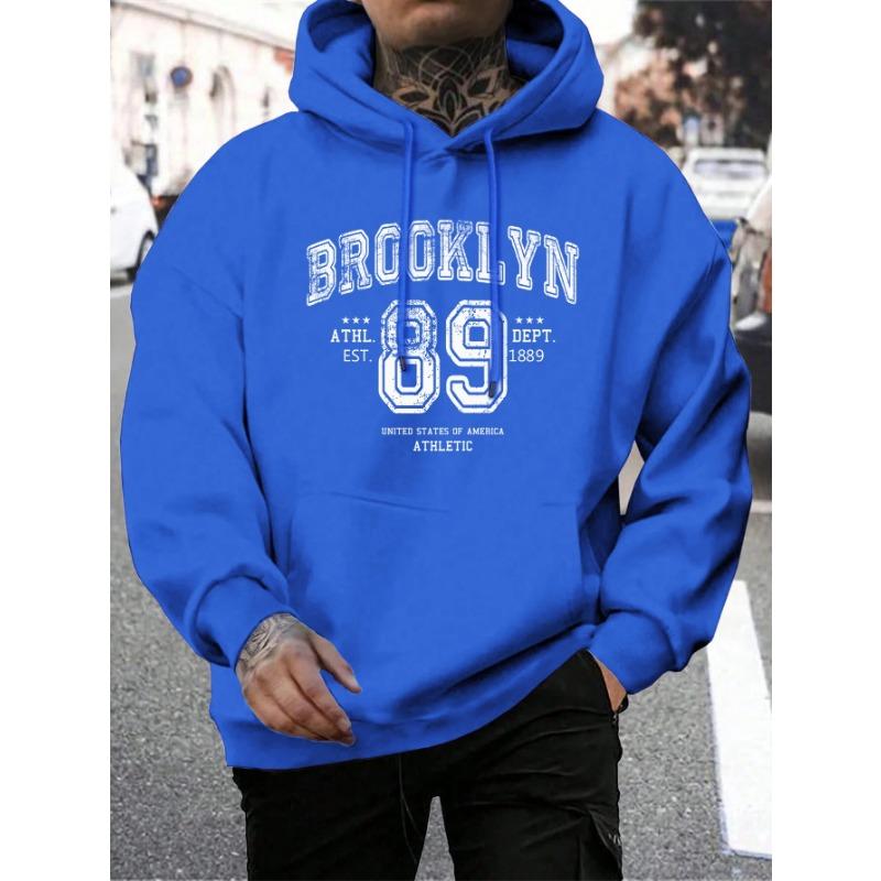 Hanorace cu imprimeu litere Brooklyn 89 Bărbați Modă Hanorac Confortabil Toamnă Fleece Moale Bărbați Hanorac Buzunar Buzunar Cald Topuri Hanorace și Sweatshirturi Bărbați