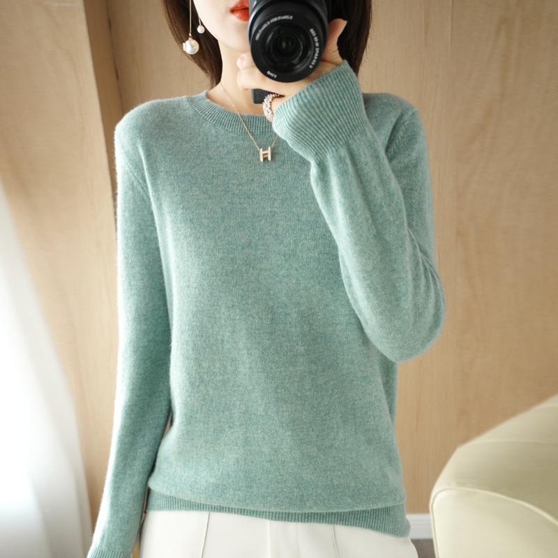 Women's Fashion Casual Solid Color Print Plus Size Autumn Winter Long Sleeve O-Neck Sweaters
