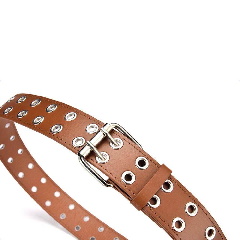 Wide Side PU Leather Star Waistbands Punk Hip-hop Waist Belt Adjustable Double Row Hole Belt  Party
