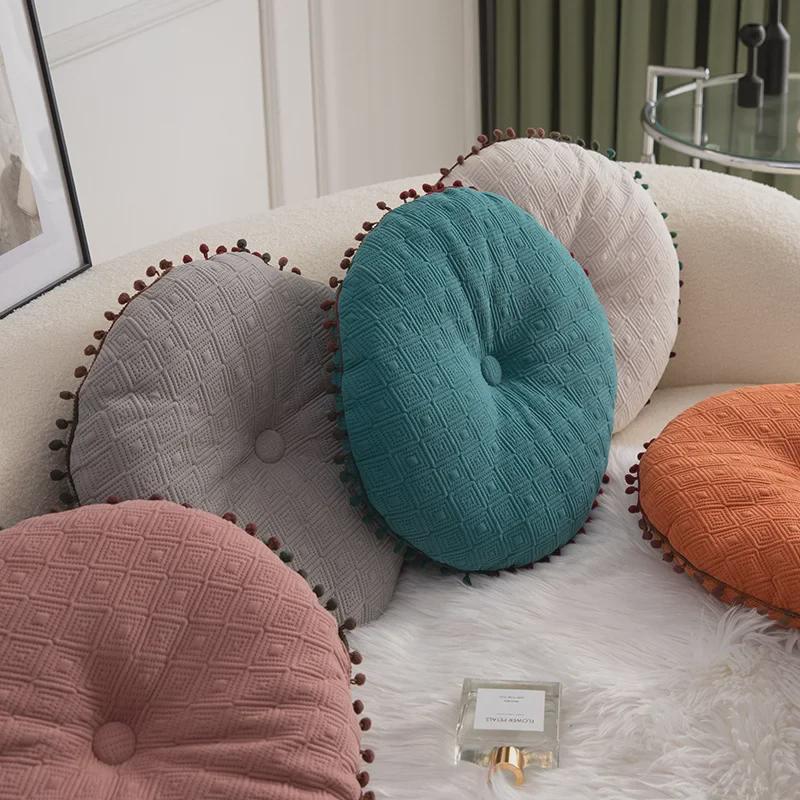 Solid Color Tassel Round Cushion for Sofa or Bay Window