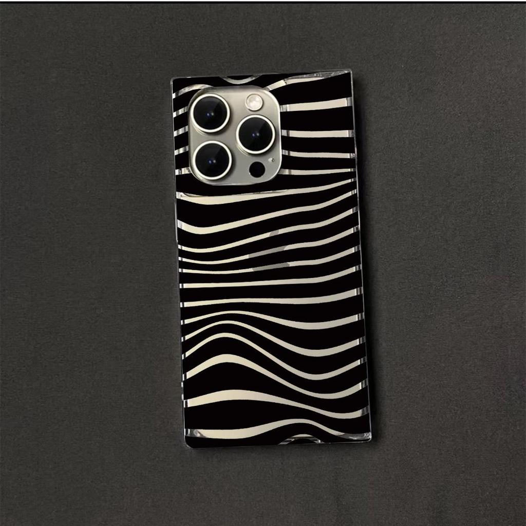 Clear Square Back Tube Case Protection For iPhone 14 Pro Max 11 12 16 ProMax 15 Plus 13 Anti-Oxygen,Black Zebra Print Pattern Casing