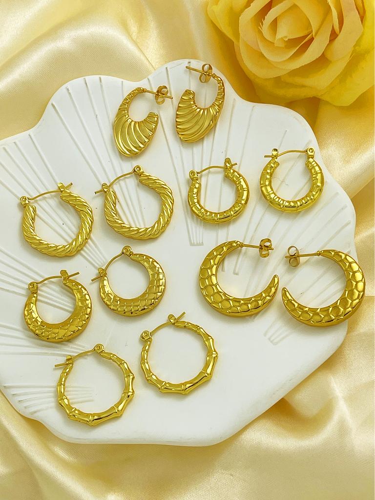 Stainless Steel Chunky Rectangle Earrings Hypoallergenic Party Earring 18K PVD Gold Plated Huggie Women Jewelry