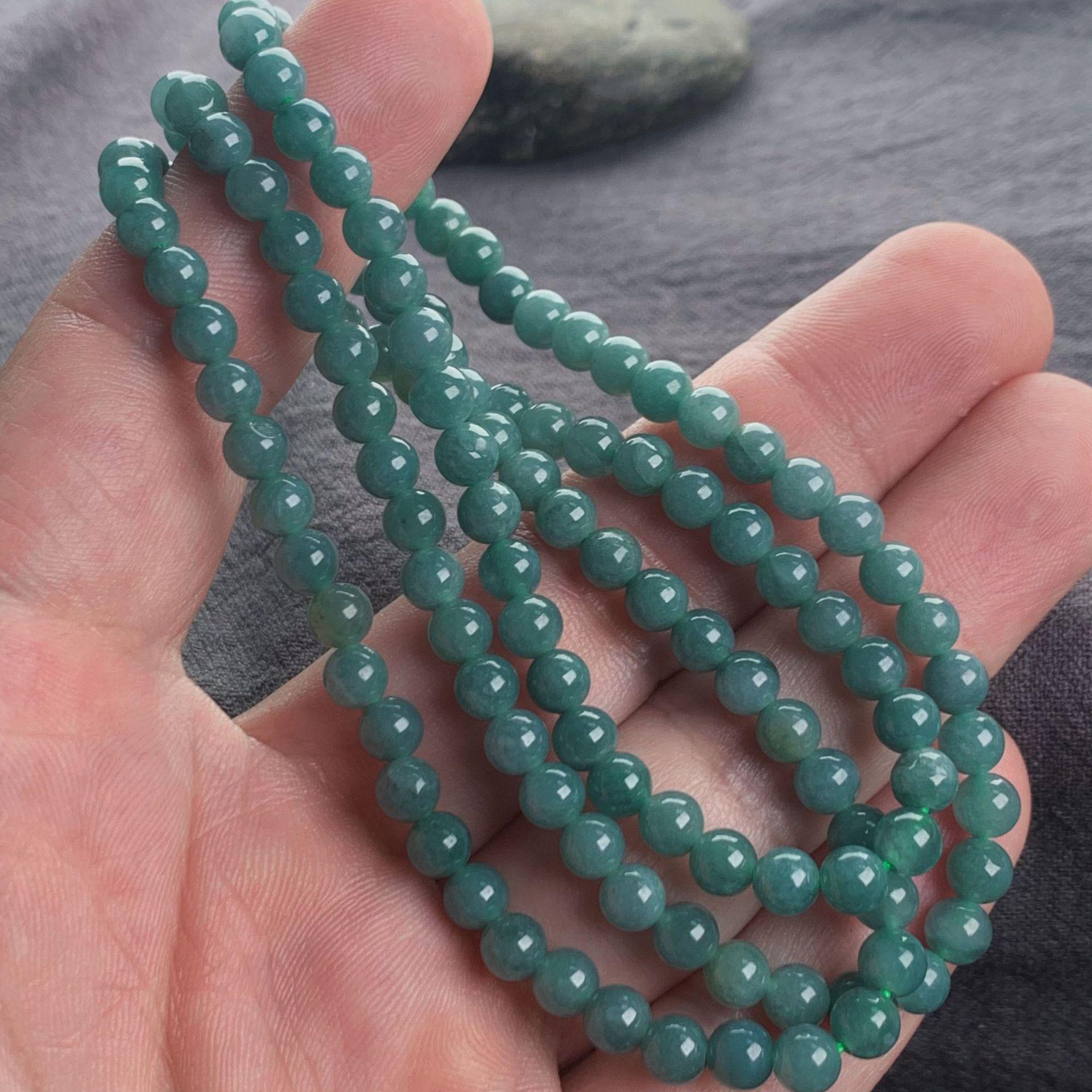 A-Grade Natural Jade Ice Green-Blue Multi-Strand Beaded Necklace 3mm (approx. 180 beads)