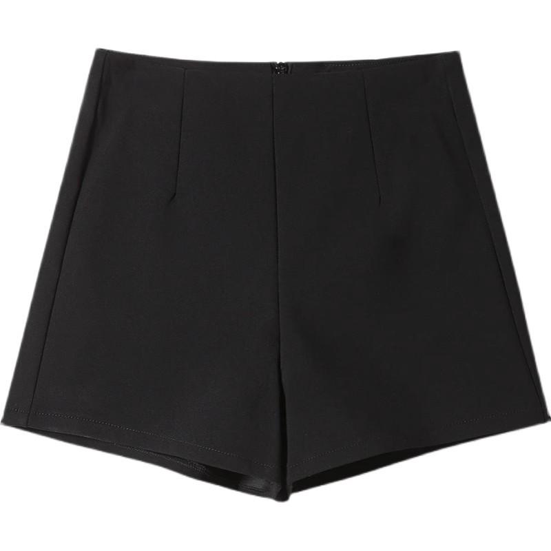 Women's High-Waisted Sexy Black Shorts - Slimming Korean Style, Petite Fit, Polyester, Spring/Summer Collection.