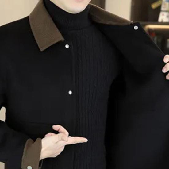 Yousheng Wollmantel mit Revers Einreihiges Design Farbblock-Stil Jacke mit Taschen Herbst Winter Herren Oberbekleidung