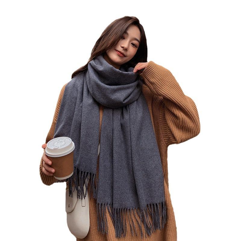 White Cashmere Scarf: Thickened, Solid Color, Versatile for Women & Men, Perfect for Autumn & Winter
