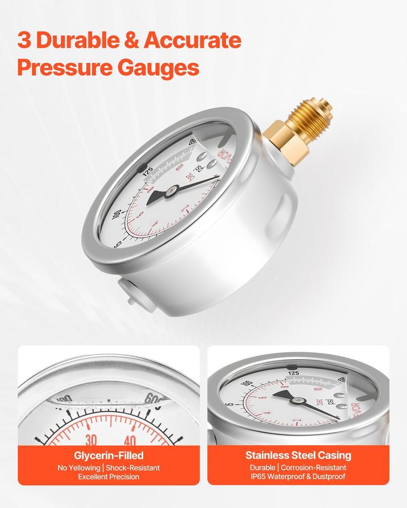Hydraulic Pressure Test Kit, 10/60/160/400/600 Bar (150/900/2300/6000/9000 PSI), Hydraulic Gauge Kit 5 Gauges 20 Couplings 4 Quick-Release Couplers 3