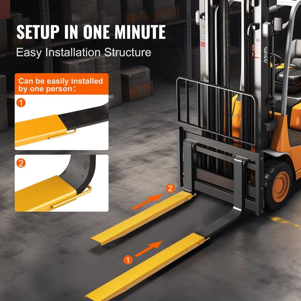 Pallet Fork Extensions, 60" Length 4.5" Width, Heavy Duty Carbon Steel Fork Extensions for Forklifts, 1 Pair Forklift Extensions, Industrial Forklift