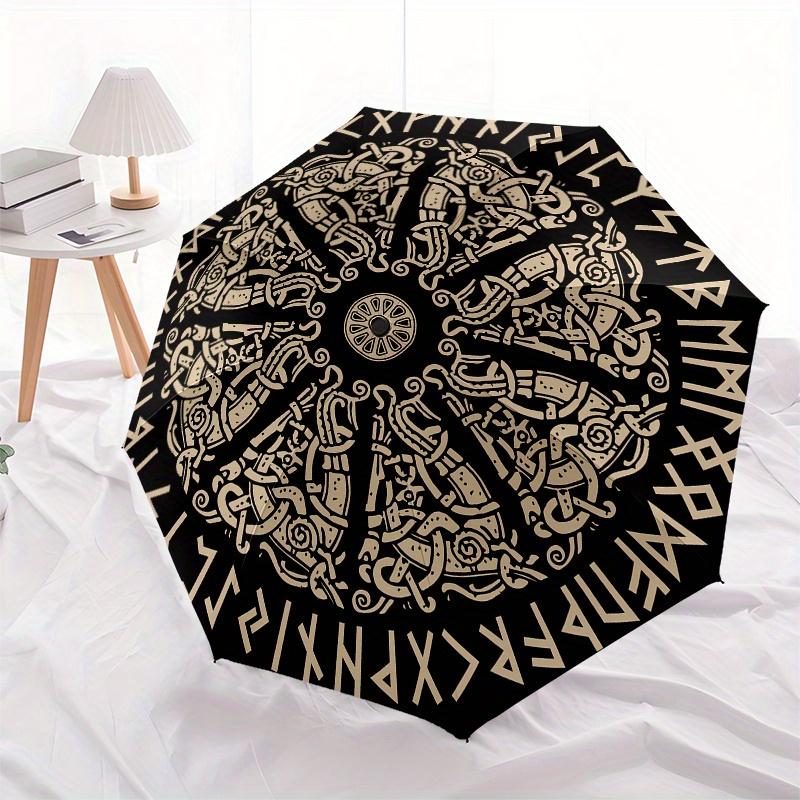 Viking Runes Mandala Umbrella, Portable 3-Fold Compact Umbrella,Christmas Gift ES432