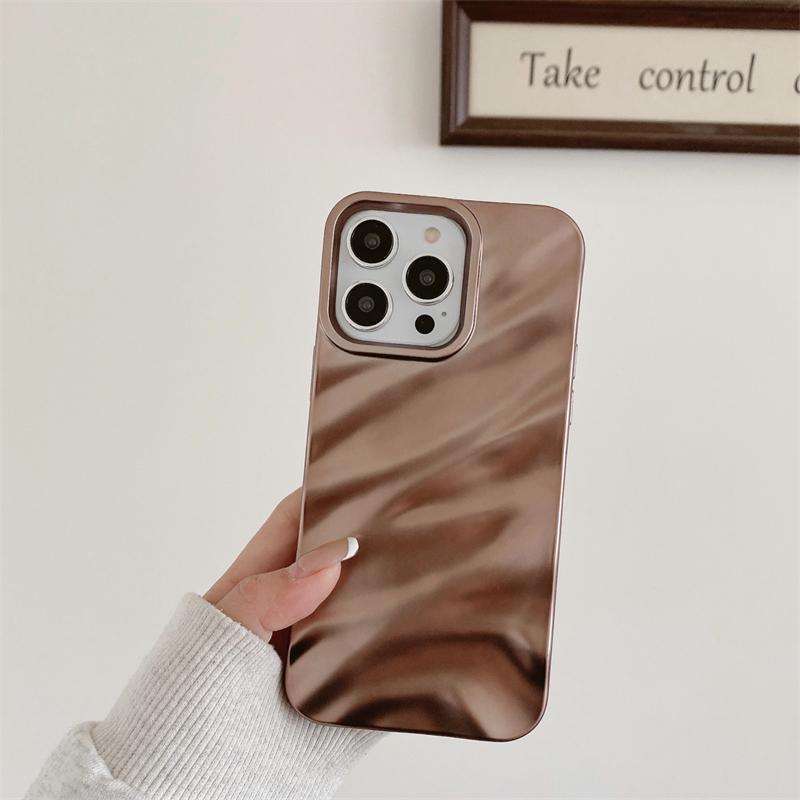 Luxury Wave Satin Ruffle Pattern Phone Case For iPhone 11 12 13 14 15 16 Pro Max Plus Glitter Shockproof Solid Color Cover