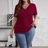 Summer Cross V-Neck Plus Size Short Sleeve Women Blouse Pit Strip Solid Color Top Fashion Loose Casual Elegant Simple T-shits Female Office Tee Shirts
