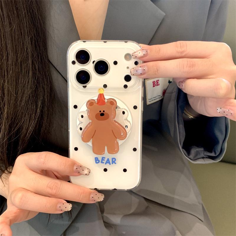 Polka Dot Wings Little Bear Magnetic Phone Stand Case for iPhone 17/16 Pro Max/15/14