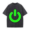 Neon Green Power Button Symbol Distressed Faded Baggy Streetwear Tops For Park Hangouts