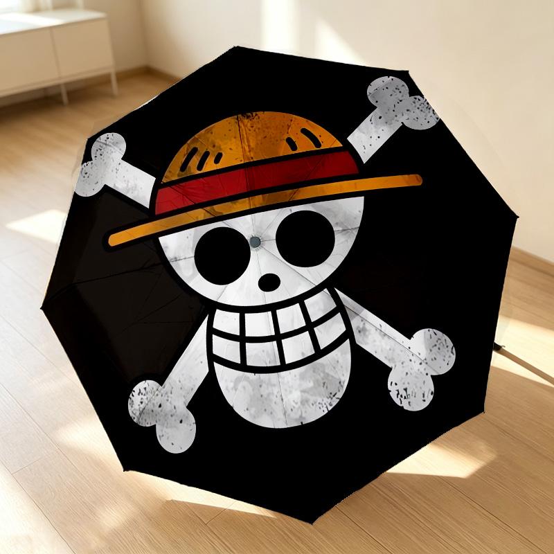 Skull Crossbones 8 Ribs 3Fold Black Glue Uv Protection Umbrella Sun Protection Rainproof Compact Folding Umbrella For Travel Daily Use C9241219