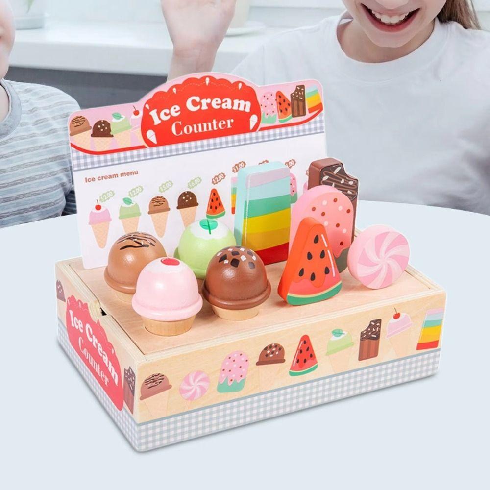 

Wooden Role-playing Ice Cream Toy Play House Popsicle Dessert Model Toys Kids Preschool 1set