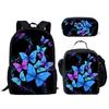 Trendig Beliebt Neuheit Lustig Schmetterling 3D-Druck 3 Stück/Set Schüler Schultaschen Laptop Tagesrucksack Rucksack Lunchtasche Federmäppchen
