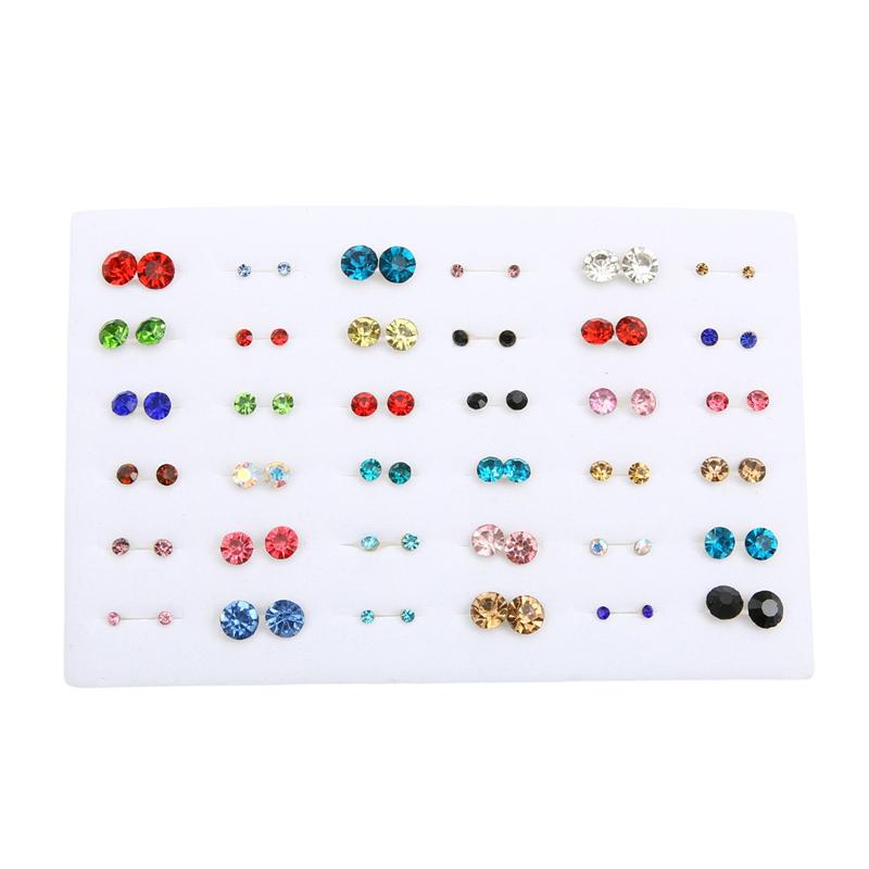 

36 пар/компл. модные разноцветные серьги-гвоздики со стразами и геометрическим рисунком для женщин и девочек, ювелирные аксессуары style 16
