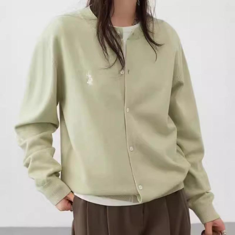 Spring and Autumn New Rabbit Embroidered Knitted Cardigan Women's Casual Versatile Solid Color Top Loose Sweater Women's Jacket Trend