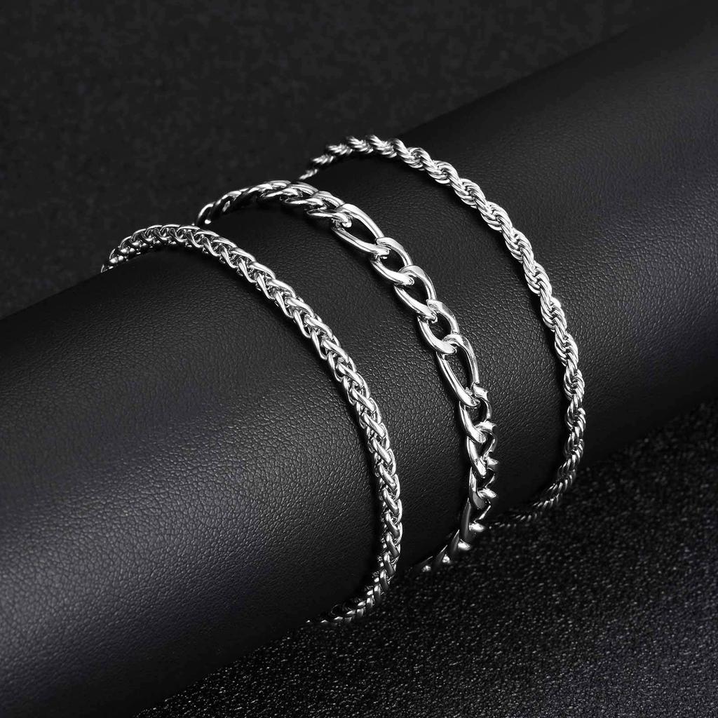 Vnox Men's Stainless Steel Chain Bracelet, 21cm Silver Color Waterproof Unisex Jewelry, Simple Casual Cuban Chain Gift for Him