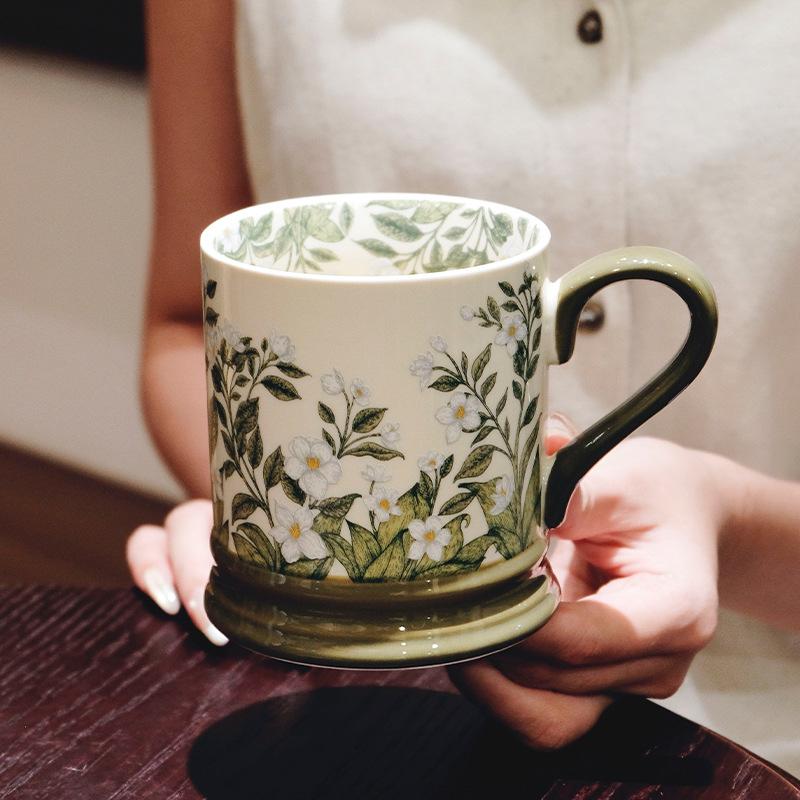 American retro lily of the valley blossom coffee cup, high-end ceramic mug, birthday gift for girls