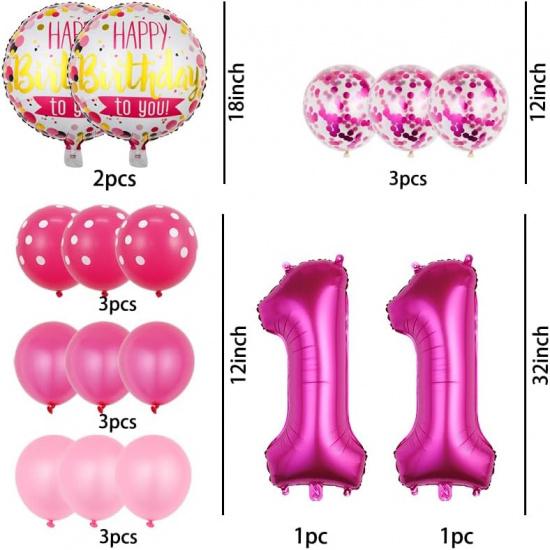 11th Birthday Decorations Party Supplies,16 Pcs 40inch Number 11 Rose Red Balloons set,11th Foil Mylar Balloons Latex Balloon Decoration,11th Party